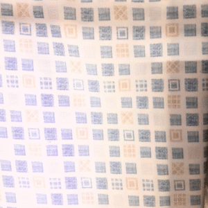 White Cotton Fabric with Blue & Beige Square Print