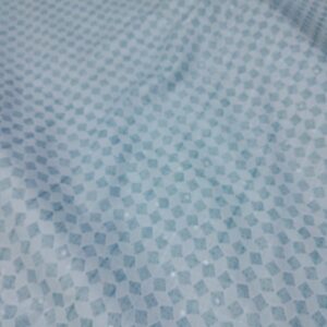 Sky Blue and White Geometric Cube Pattern Cotton Jacquard Fabric