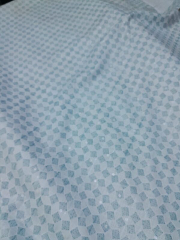 Sky Blue and White Geometric Cube Pattern Cotton Jacquard Fabric