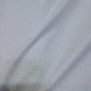 Premium White Cotton Jacquard Fabric with Beige Geometric Motif Design