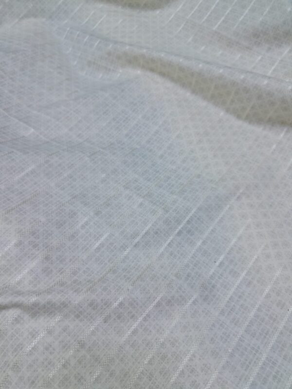 White Cotton Jacquard Fabric with Subtle Vertical Stripes and Diamond Pattern