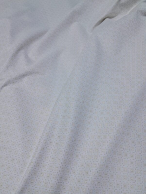 White Cotton Fabric with Beige Square Dot Motif Print