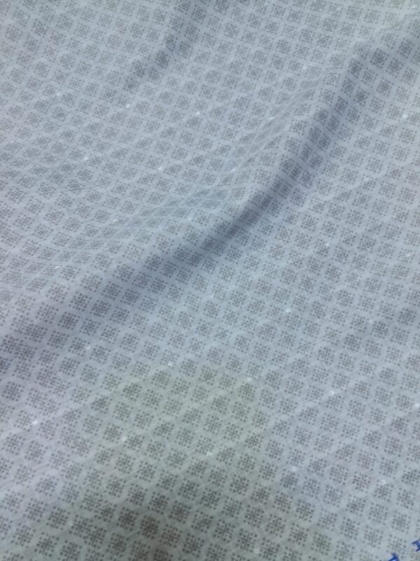 White Cotton Fabric with Micro Floral Dot Print – Light Grey Edition