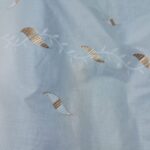 Light Sky Blue Cotton Blend Fabric with Leaf Motif Embroidery