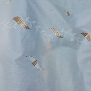 Light Sky Blue Cotton Blend Fabric with Leaf Motif Embroidery