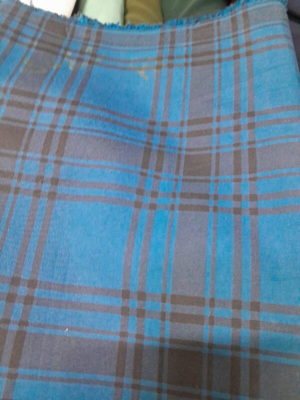 Teal Blue & Charcoal Grey Twill Cotton Check Shirt Fabric