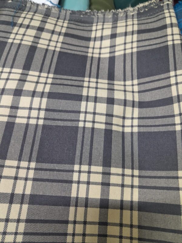 Navy Blue & Cream Twill Cotton Large Check Shirt Fabric