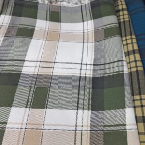 Premium Twill Cotton Shirt Piece – Olive Green, Beige & White Checkered Fabric