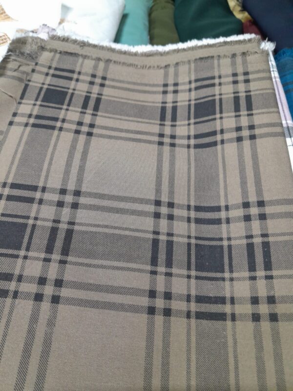 Men's Twill Cotton Shirt Piece – Classic Beige & Black Check Fabric