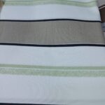 Beige & White Striped Fabric with Green Accent – Cotton Blend"