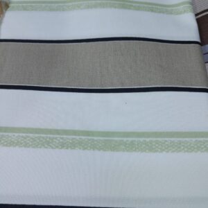 Beige & White Striped Fabric with Green Accent – Cotton Blend"