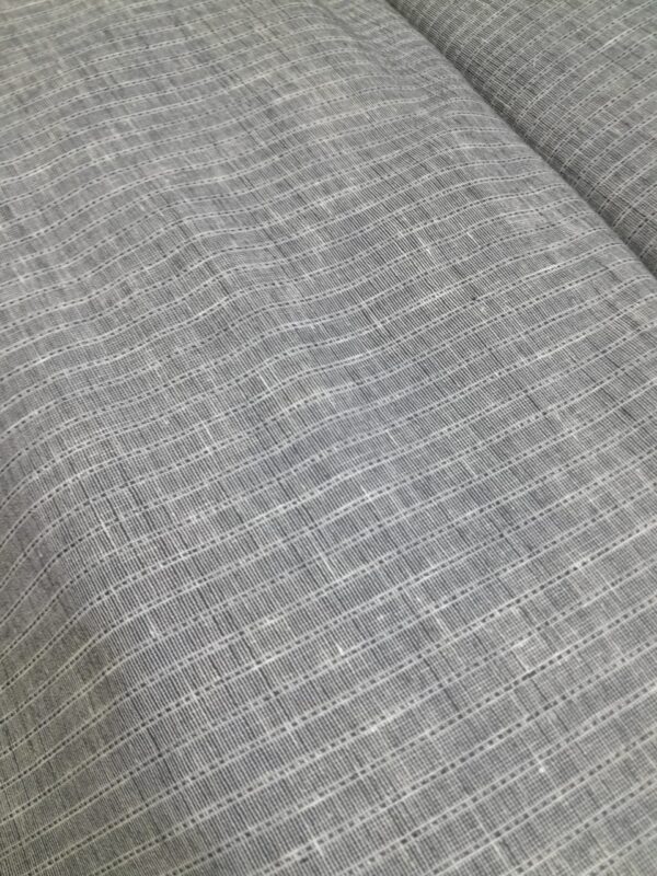 "Grey Slub Cotton-Linen Blend Fabric with Woven White - Image 3